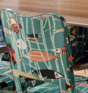 tissu ameublement Lagon de Lelièvre,  tolie coton épaisse texturée effet lin, motif aquarium design années 50, pour chaise, fauteuil, canapé, coussin, rideau, tissu vendu par la rime des matieres, bon plan et frais de port offerts