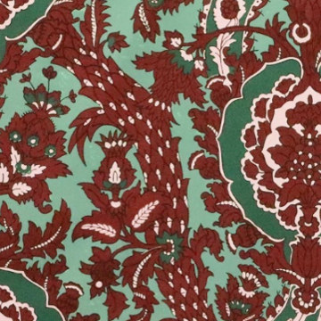 tissu ameublement Les Indes de Lelièvre, satin de coton motif médaillon inspiration indienne, pour chaise, fauteuil, canapé et rideaux, vendu par la rime des matieres, frais de port offerts