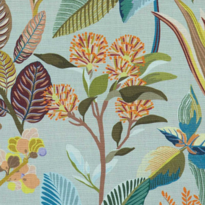 L'Oasis tissu ameublement grande largeur motif végétal stylisé lavable et non feu de lelièvre vendu par la rime des matieres bon plan tissu et frais de port offerts