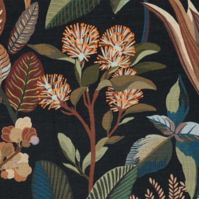 L'Oasis tissu ameublement grande largeur motif végétal stylisé lavable et non feu de lelièvre vendu par la rime des matieres bon plan tissu et frais de port offerts