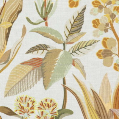 L'Oasis tissu ameublement grande largeur motif végétal stylisé lavable et non feu de lelièvre vendu par la rime des matieres bon plan tissu et frais de port offerts
