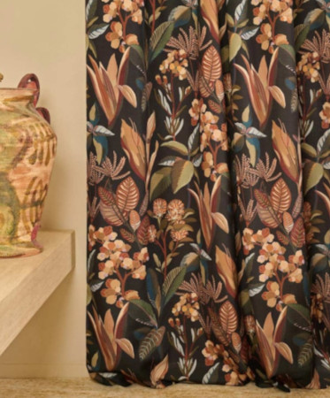 L'Oasis tissu ameublement grande largeur motif végétal stylisé lavable et non feu de lelièvre vendu par la rime des matieres bon plan tissu et frais de port offerts