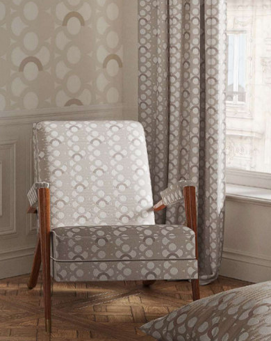 tissu ameublement Maelstrom de Lelièvre, design grahique style Art Déco, pour chaise, fauteuil, canapé, coussin, rideau, tissu vendu par la rime des matieres, bon plan et frais de port offerts