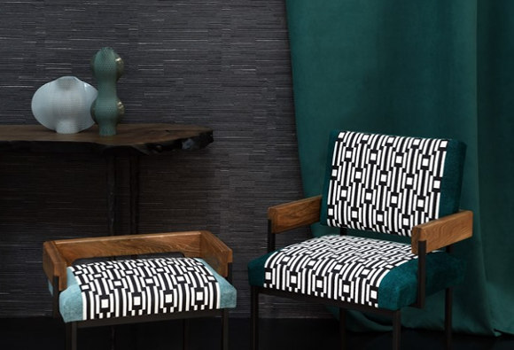 Osier tissu de Lelièvre, style Art Déco, pour chaise, fauteuil, canapé et rideaux, vendu par la rime des matieres, bon plan tissu et frais de pot offerts