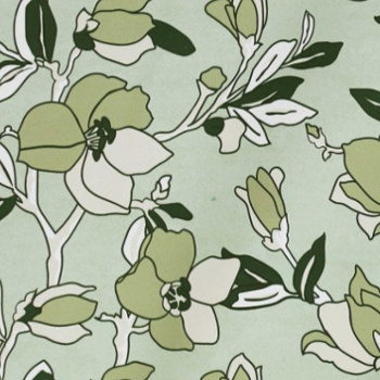 Sayuri tissu ameublement de Lelièvre, saton de coton lavable, motif floral japonisant, pour chaises, fauteuils, canapés, rideaux, tentures et coussins, vendu par la rime des matieres, bon plan tissu et frais de port offerts