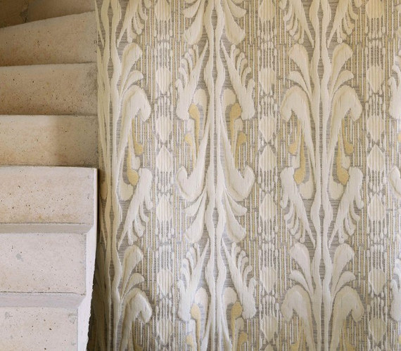 tissu ameublement Sculpture de Lelièvre, jacquard en lin mélangé motif ikat moderne, pour chaise, fauteuil, canapé, coussin, rideau, tissu vendu par la rime des matieres, bon plan et frais de port offerts