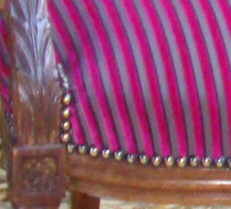 fauteuil louis XVI tissu ameublement rayures stick lelièvre par la rime des matieres