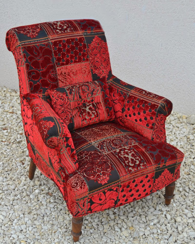 Pandora tissu ameublement velours lavable motif patchwork de Luciano Marcato pour rideau, chaise, fauteuil et canapé vendu par la rime des matieres bon plan tissu
