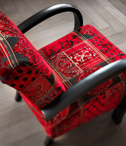Pandora tissu  ameublement velours motif patchwork de Luciano Marcato pour rideau, chaise, fauteuil et canapé vendu par la rime des matieres bon plan tissu