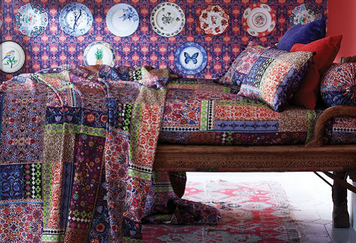 folklore tissu ameublement imprimé style patchwork de matthew williamson pour chaise, fauteuil, canapé et rideaux  vendu par la rime des matieres bon plan tissu