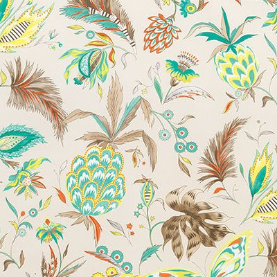 Habanera tissu ameublement design exotique papillons ananas  pour chaise, fauteuil, canapé, rideaux et coussin, de Matthew Williamson pour Osborne & Little, vendu par la rime des matieres, bon plan tissu ameublement