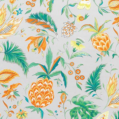 Habanera tissu ameublement design exotique papillons ananas  pour chaise, fauteuil, canapé, rideaux et coussin, de Matthew Williamson pour Osborne & Little, vendu par la rime des matieres, bon plan tissu ameublement