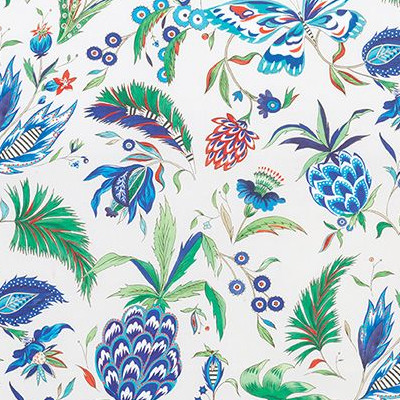 Habanera tissu ameublement design exotique papillons ananas  pour chaise, fauteuil, canapé, rideaux et coussin, de Matthew Williamson pour Osborne & Little, vendu par la rime des matieres, bon plan tissu ameublement