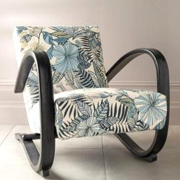 Valldemosa tissu ameublement lin mlang motif fleurs styilises design pou chaise, fauteuil, canap, rideaux, nappe et coussin, de Matthew Williamson pour Osborne & Little, vendu par la rime des matieres, bon plan tissu ameublement