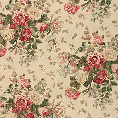 Bouquet Floral tissu ameublement lin mlang de Mulberry Home, motif roses, tulipes et pivoines, pour chaise, fauteuil, canap, rideaux, coussins et tte de lit, vendu par La Rime des Matires, bon plan tissu et frais de port offerts