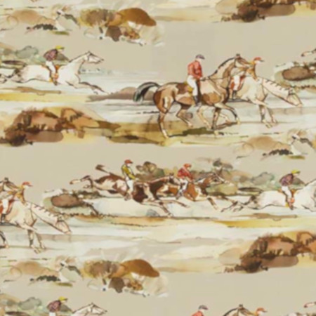 Morning Gallop tissu lin naturel,  motifs  sports équestres,  de Mulberry Home, vendu par la rime des matieres, bon plan tissu et frais de port offerts