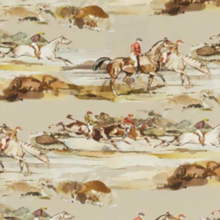 Morning Gallop tissu lin naturel,  motifs  sports équestres,  de Mulberry Home, vendu par la rime des matieres, bon plan tissu et frais de port offerts
