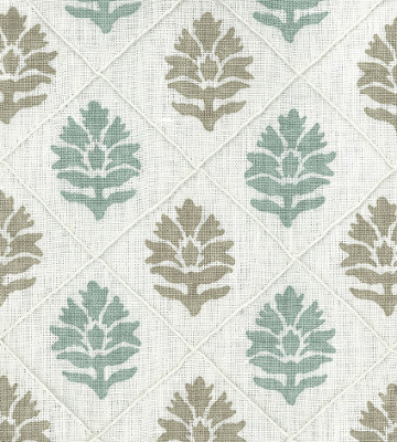 Camille tissu ameublement imprimé treillis végétal design  pour rideaux et stores, de Nina Campbell vendu par la rime des matieres, bon plan tissu