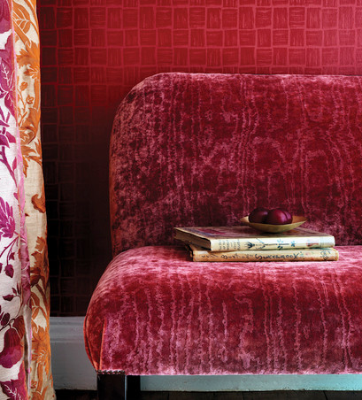 cantabria tissu ameublement velours faux uni très doux de Nina Campbell pour fauteuil, canapé et rideaux vendu par la rime des matieres