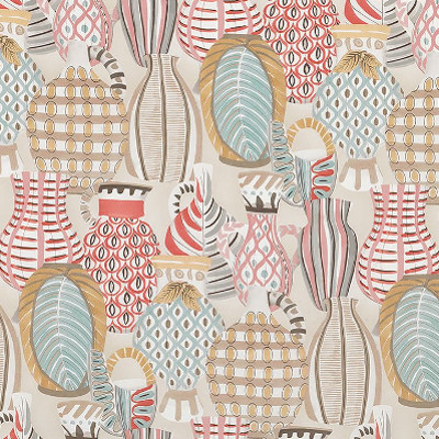 Collioure tissu ameublement motif pots colorés design  de Nina Campbell, pour fauteuil, rideaux et stores, vendu par la rime des matieres bon plan tissu