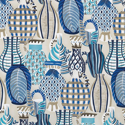 Collioure tissu ameublement motif pots colorés design  de Nina Campbell, pour fauteuil, rideaux et stores, vendu par la rime des matieres bon plan tissu