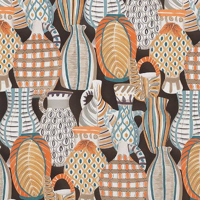 Collioure tissu ameublement imrpimé pots colorés design  pour fauteuil, canapé et rideaux, de Nina Campbell vendu par la rime des matieres