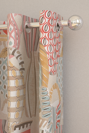 Collioure tissu ameublement imrpimé pots colorés design  pour fauteuil, canapé et rideaux, de Nina Campbell vendu par la rime des matieres