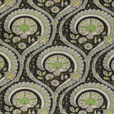 Les Indiennes tissu ameublement lin mélangé motif médaillon végétal design  de Nina Campbell, pour fauteuil, canapé et rideaux  vendu par la rime des matieres bon plan tissu