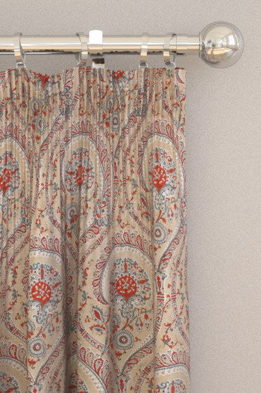 Les Indiennes tissu ameublement  lin mélangé motif médaillon végétal design de Nina Campbell pour fauteuil, canapé et rideaux,  vendu par la rime des matieres bon plan tissu