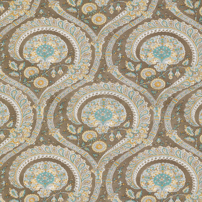 Les Indiennes tissu ameublement lin mélangé motif médaillon végétal design de Nina Campbell, pour fauteuil, canapé et rideaux vendu par la rime des matieres bon plan tissu