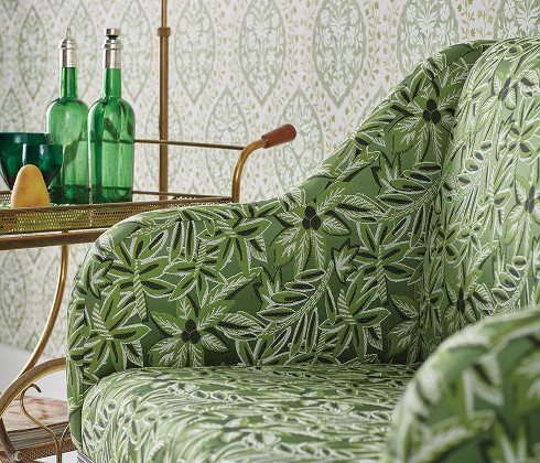 loulou tissu ameublement  motif végétal stylisé feuilles de palmiers de Niina Campbell pour fauteuil, canapé et rideaux  vendu par la rime des matieres bon plan tissu