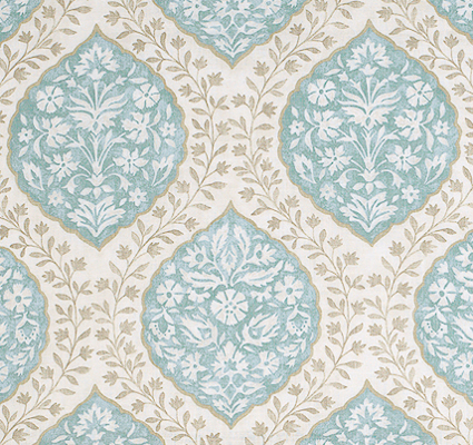 Marguerite tissu ameublement motif médaillon végétal design  de Nina Campbell, pour fauteuil, canapé et rideaux  vendu par la rime des matieres bon plan tissu