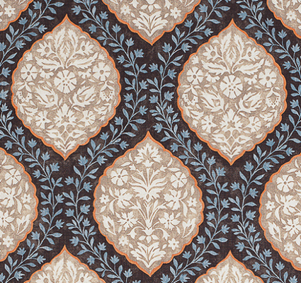 Marguerite tissu ameublement motif médaillon végétal design  de Nina Campbell, pour fauteuil, canapé et rideaux  vendu par la rime des matieres bon plan tissu