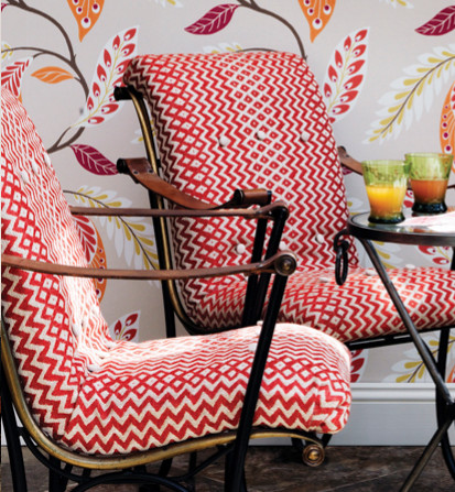 pachinko tissu ameublement motif géométrique de Nina Campbell pour fauteuil, canapé et rideaux vendu par la rime des matieres