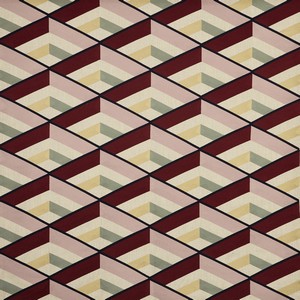 Angle tissu pour rideau, de Prestigious Textiles, motif graphique années 70 style Bauhaus, vendu par la rime des matieres, bon plan tissu et frais de port offerts