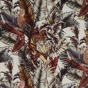 Bengal Tiger tissu lavable pour rideau, stores et coussin, de Prestigious Textiles, motif jungle design tropical, vendu par la rime des matieres, bon plan tissu et frais de port offerts