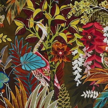 Hidden Paradise tissu lavable pour rideau, stores et coussin, de Prestigious Textiles, motif design tropical, vendu par la rime des matieres, bon plan tissu et frais de port offerts