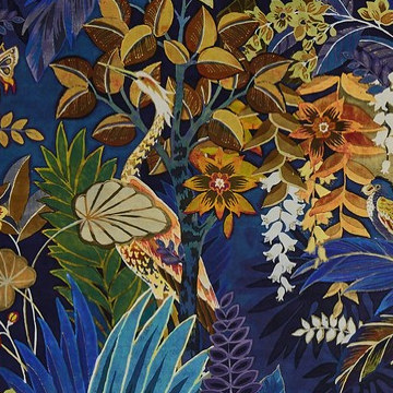 Hidden Paradise tissu lavable pour rideau, stores et coussin, de Prestigious Textiles, motif design tropical, vendu par la rime des matieres, bon plan tissu et frais de port offerts