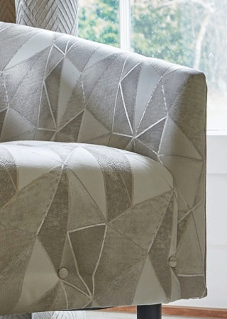 fauteuil tissu lavable Point de Prestigious Textiles, motif graphique architecture, vendu par la rime des matieres, bon plan tissu et frais de port offerts