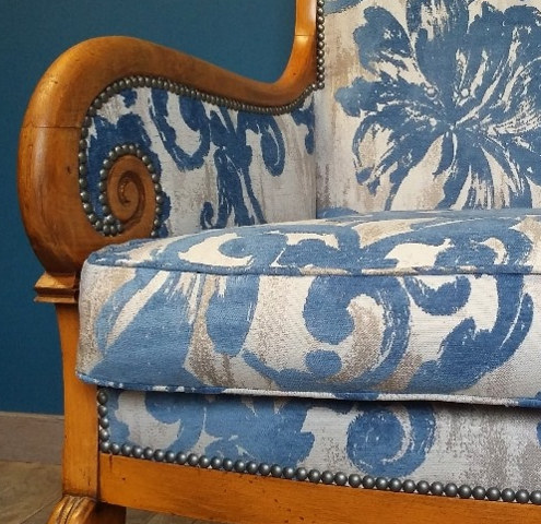 Canapé tissu Quito motif floral lavable et Aquaclean de Casal  pour chaise, fauteuil, canapé et rideaux vendu par la rime des matieres bon plan tissu