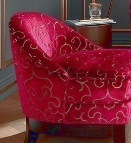Duomo tissu ameublement velours motif ornemental style oriental, de Sahco, pour chaise, fauteuil, canapé et coussins, vendu par la rime des matières, bon plan tissu et frais de port offerts