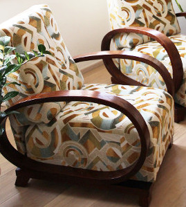 sonia tissu style art déo vintage pour fauteuil et canapé vendu par la rime des matieres