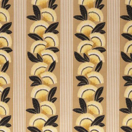 Ambre tissu d'ameublement lavable, motif rayure style Art Déco , de Thévenon, pour chaise, fauteuil, canapé, tête de lit, rideaux et coussins, vendu par la rime des matieres, bon plan tissu et frais de port offerts.