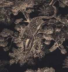 tissu Animalia de Thévenon, style toile de Jouy motif animalier, lavable, pour chaise, fauteuil, canapé, rideaux et coussins, vendu par la rime des matieres, bon plan tissu et frais de port offerts.