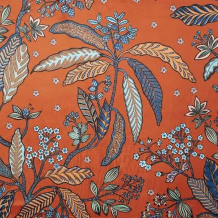 Bibi Velours tissu d'ameublement lavable, motif floral végétal stylisé , de Thévenon, pour chaise, fauteuil, canapé, tête de lit, rideaux et coussins, vendu par la rime des matieres, bon plan tissu et frais de port offerts. 