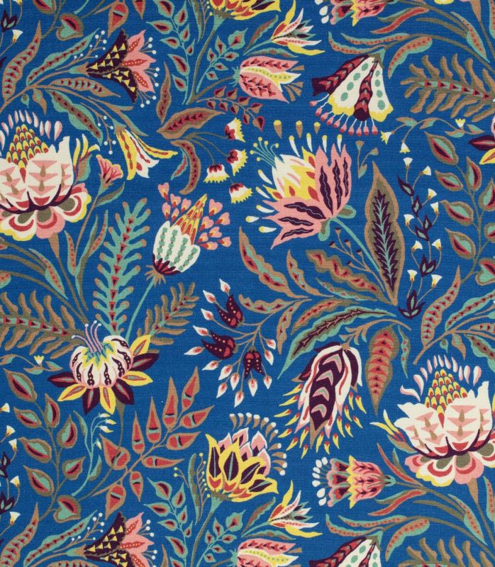 tissu d'ameublement Euphoria, lavable, motif végétal style toile indienne , de Thévenon, pour chaise, fauteuil, canapé, tête de lit, rideaux et coussins, vendu par la rime des matieres, bon plan tissu et frais de port offerts.