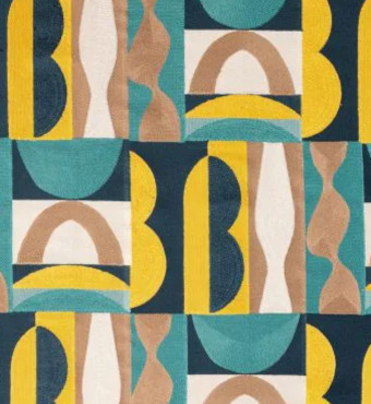 tissu Glamour de Thévenon, motif graphique brodé, pour chaise, fauteuil, canapé, rideaux et coussins, vendu par la rime des matieres, bon plan tissu et frais de port offerts.