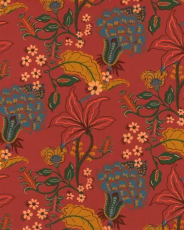tissu Hana de Thévenon, motif floral végétal stylisé, lavable, pour chaise, fauteuil, canapé, rideaux et coussins, vendu par la rime des matieres, bon plan tissu et frais de port offerts. 
