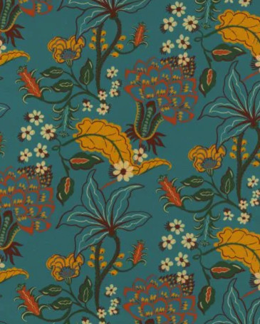 tissu Hana de Thévenon, motif floral végétal stylisé, lavable, pour chaise, fauteuil, canapé, rideaux et coussins, vendu par la rime des matieres, bon plan tissu et frais de port offerts. 