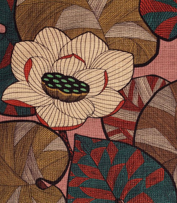 tissu Idris Lin de Thévenon, motif stylisé nénuphars, pour chaise, fauteuil, canapé, rideaux et coussins, vendu par la rime des matieres, bon plan tissu et frais de port offerts. 